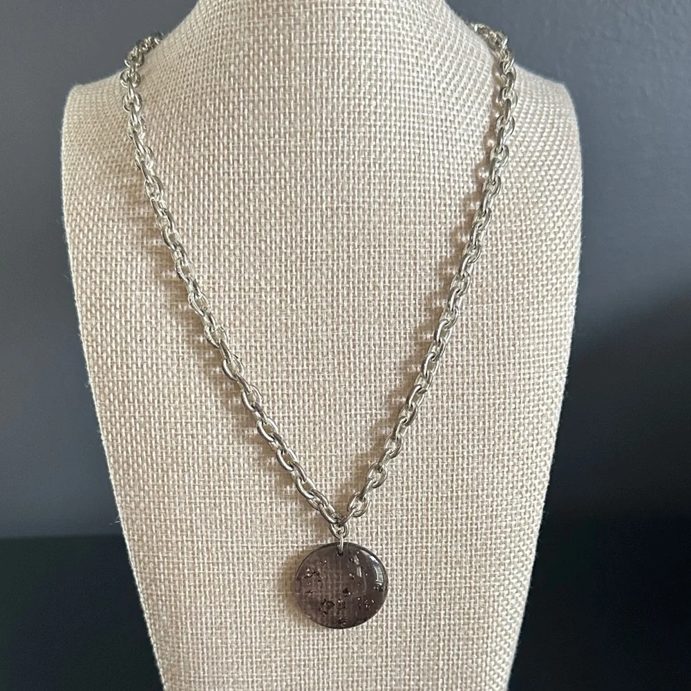 💜🩶 LAILA ROWE Silver-Tone Round Pendant Chain Necklace - Women's Jewelry purple